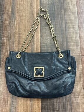 BCBGMaxAzria Black Leather Shoulder Bag with Gold Chain